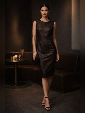 Cache‎ Women’s Black/Bronze Dress  Lined, Full Back Zip, Padded Shoulder Sz 6